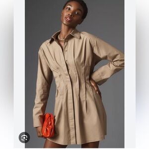 Pilcro Pintuck Mini Shirt Dress, L, Khaki, Excellent Condition
